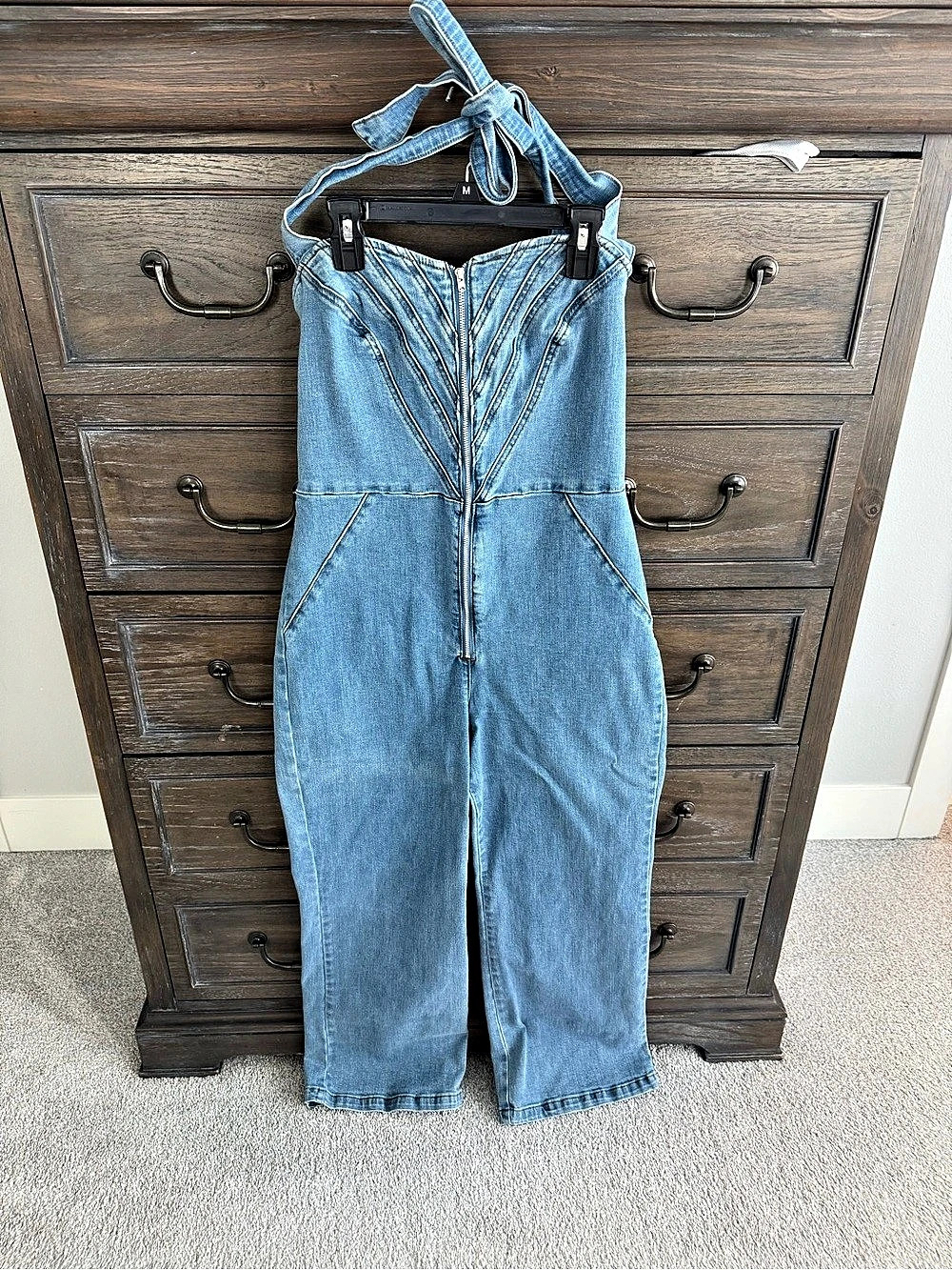 BARDOT Lee Halter Denim Jumpsuit Blue XL